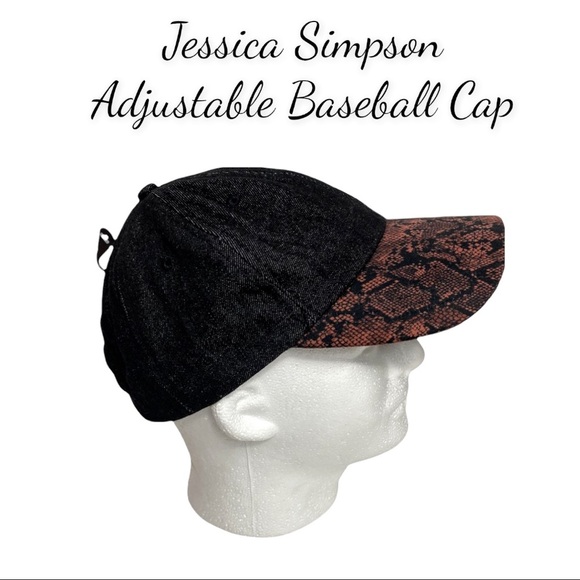 NWT Jessica Simpson Adjustable Baseball Cap, Black With Animal Print Bill - Picture 1 of 13